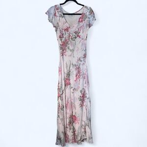 Dressbarn Beaded Floral-Print Maxi Dress - Medium Petite